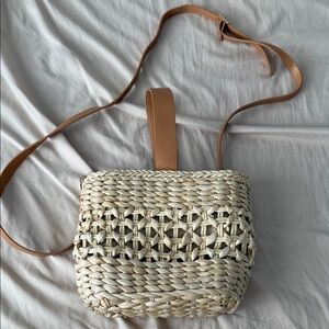 Stylish Tan and Cream Woven Crossbody Bag